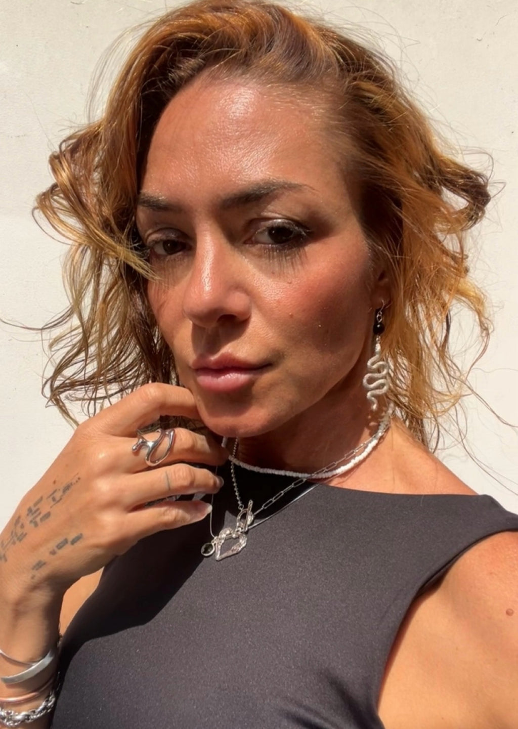 Silver Snake with black Onyx