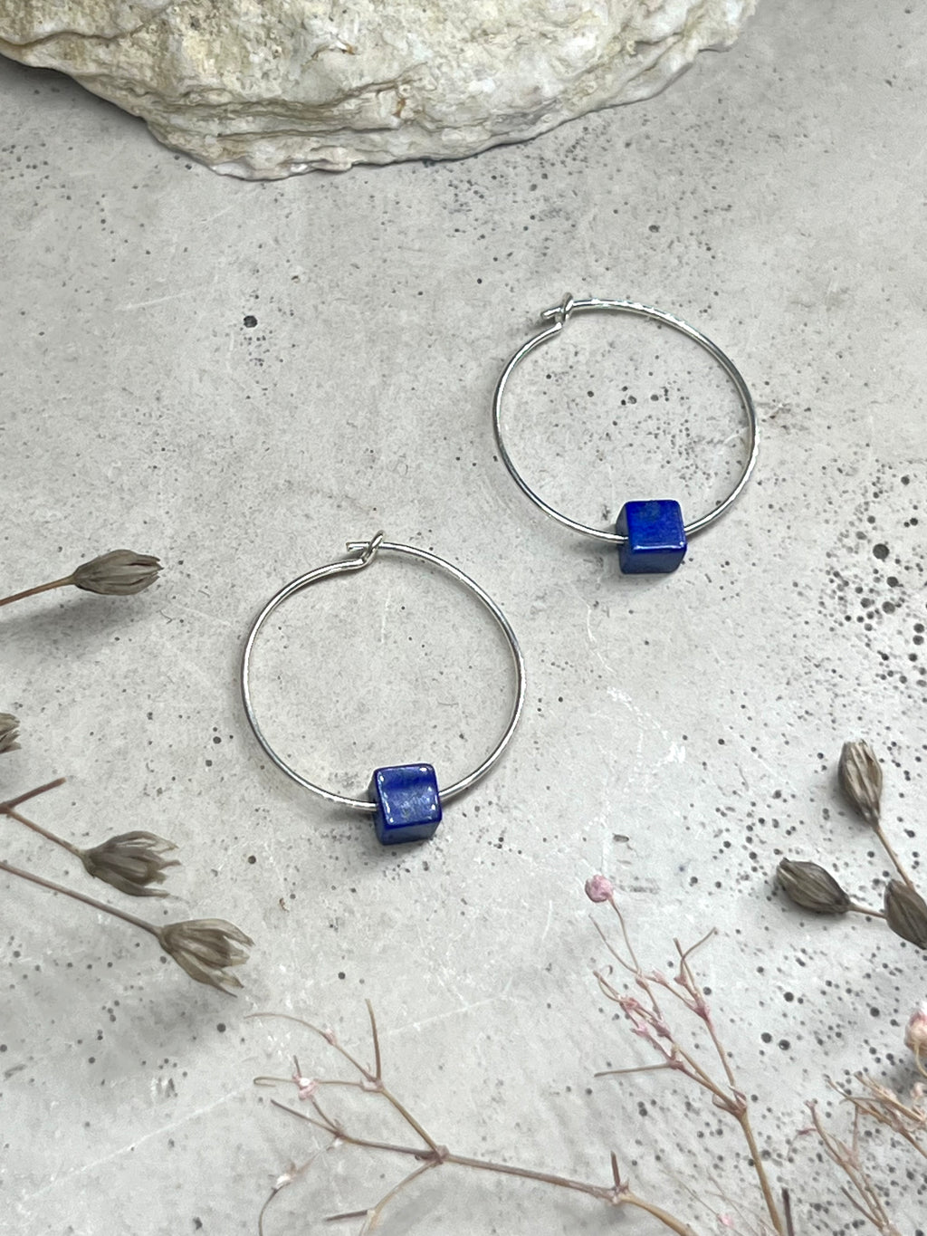 Yulia silver hoop earrings with lapis lazuli