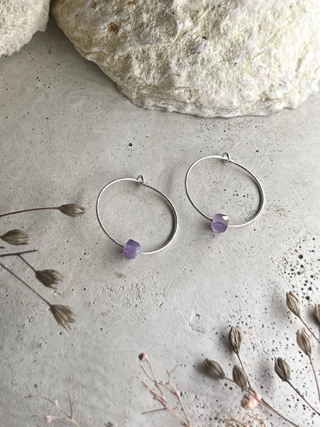 Yulia silver hoop earrings with amethyst