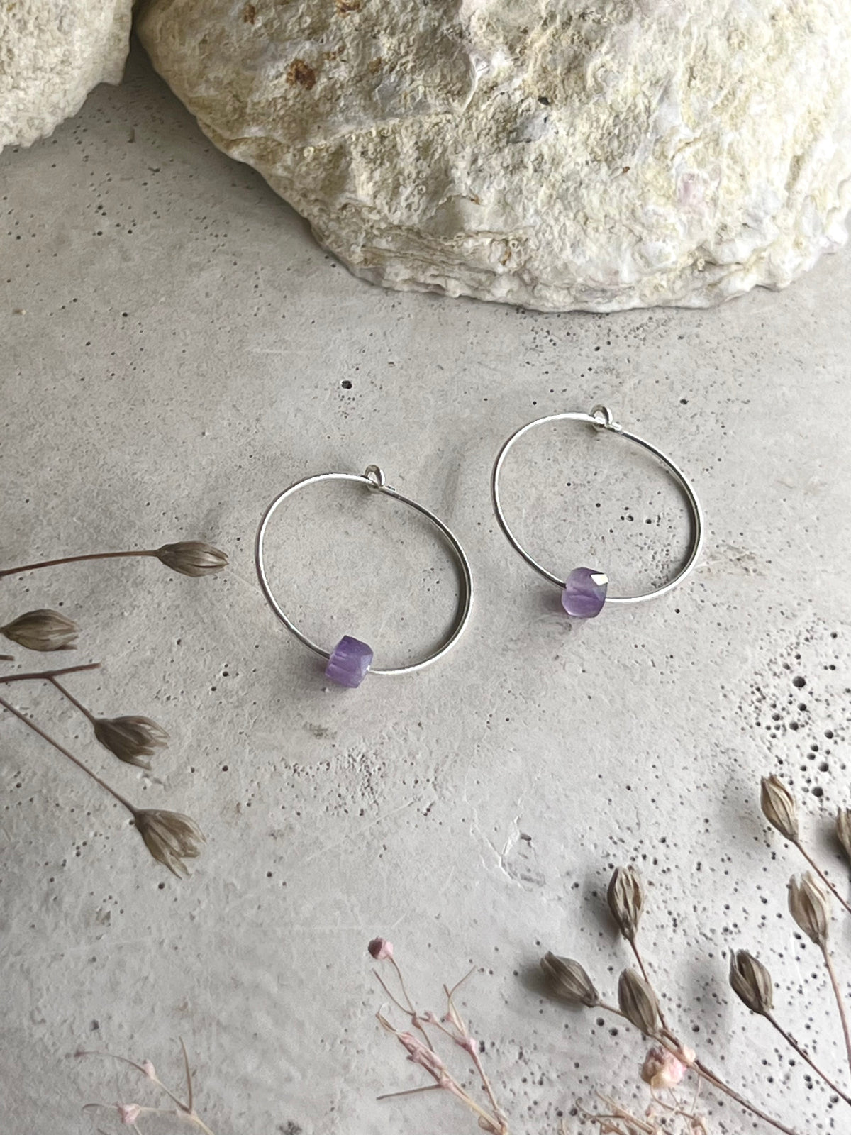 Yulia silver hoop earrings with amethyst