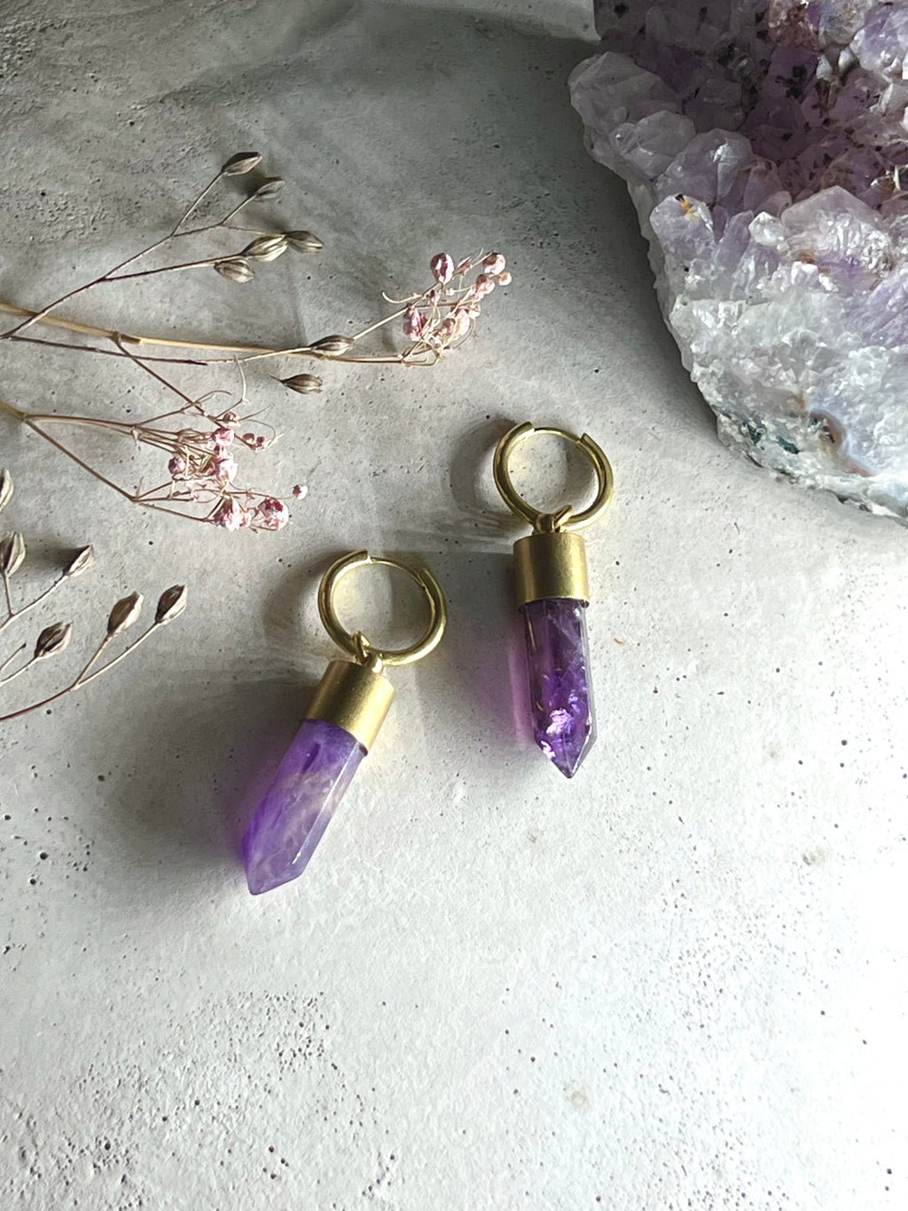 Amethyst Kristallspitzen Creolen