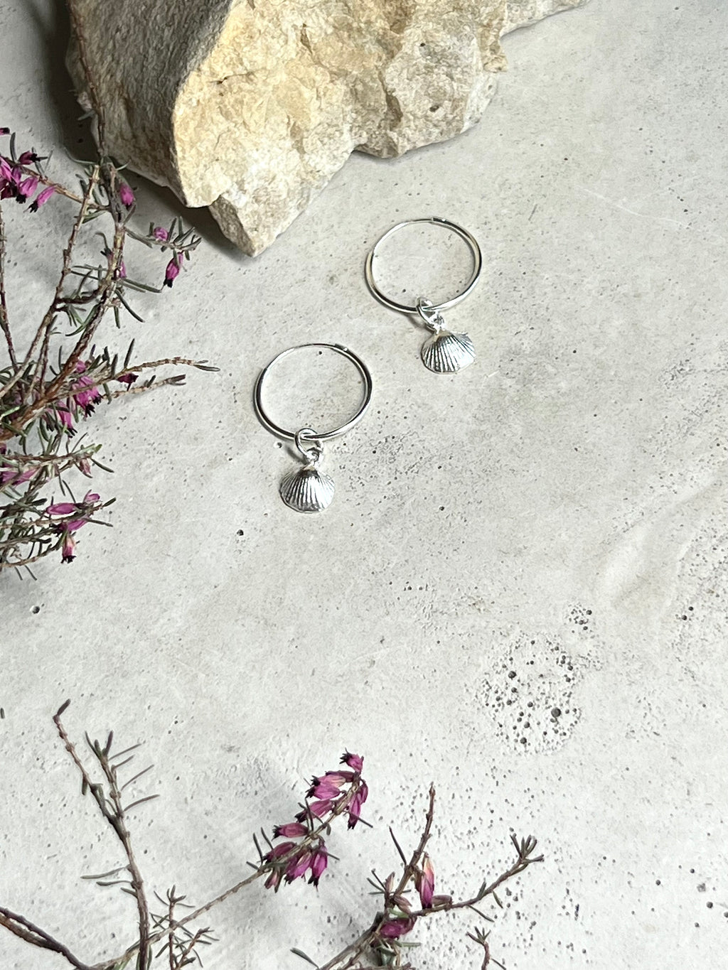 Silbermuscheln mit Creolen aus 925 Silber