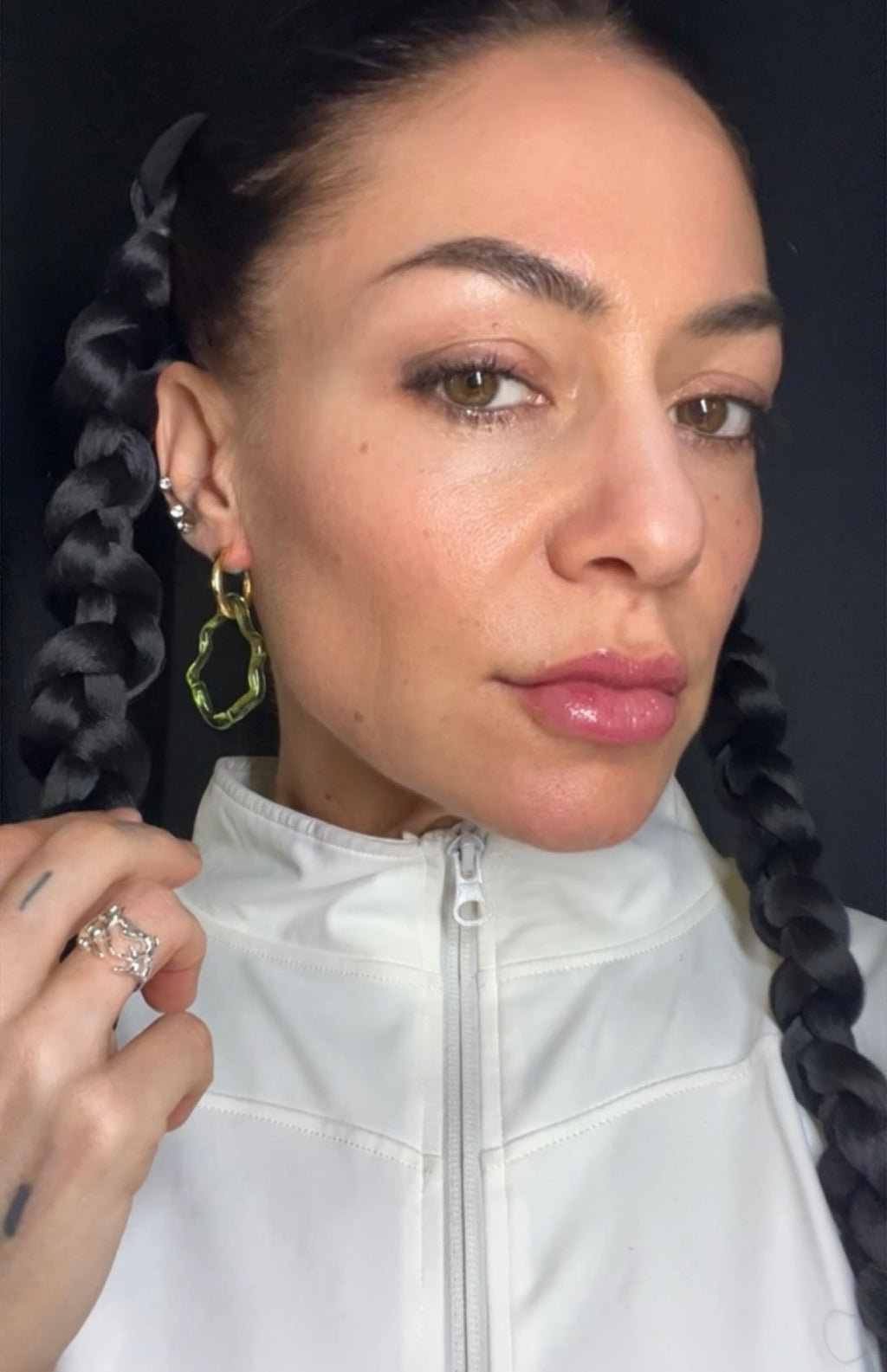 Glas organic Circle `Green Beryll´ 925 Silverhoops in 18k Gold