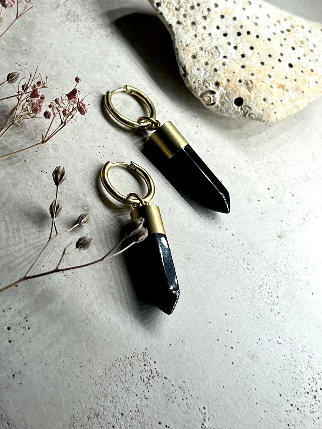 Black Onyx Kristallspitzen Creolen