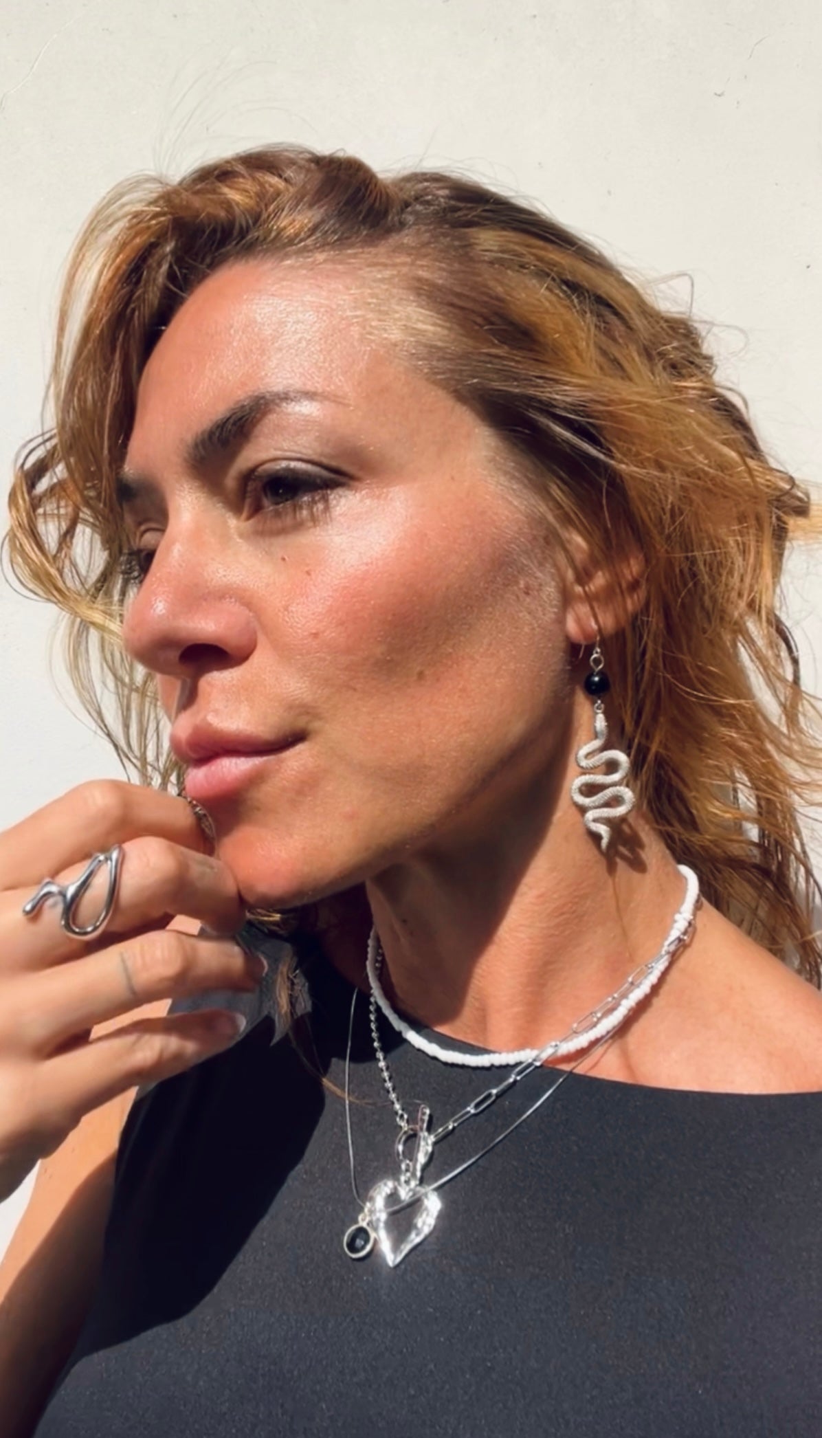 Silver Snake with black Onyx