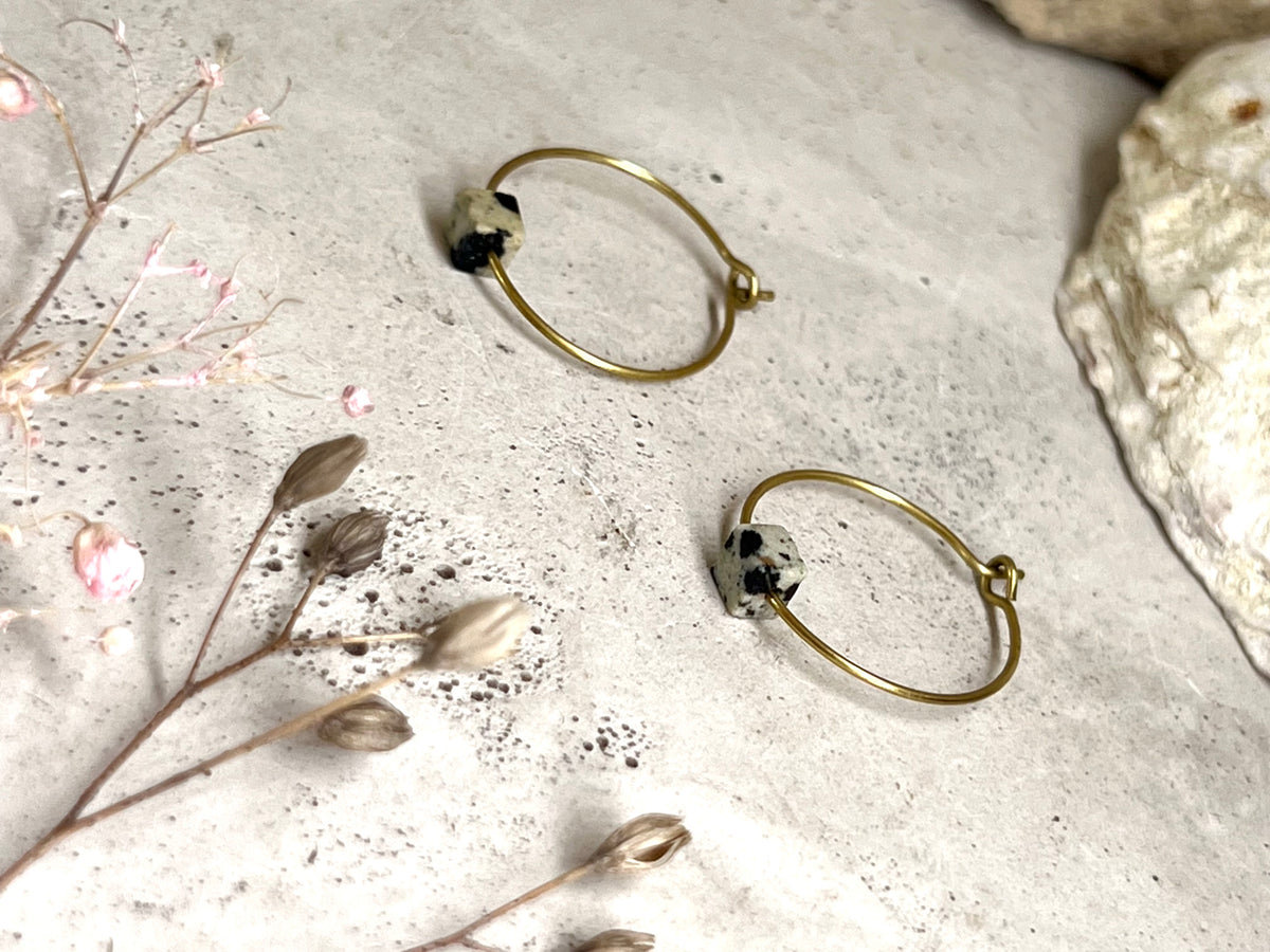 Yulia dalmatian jasper hoop earrings