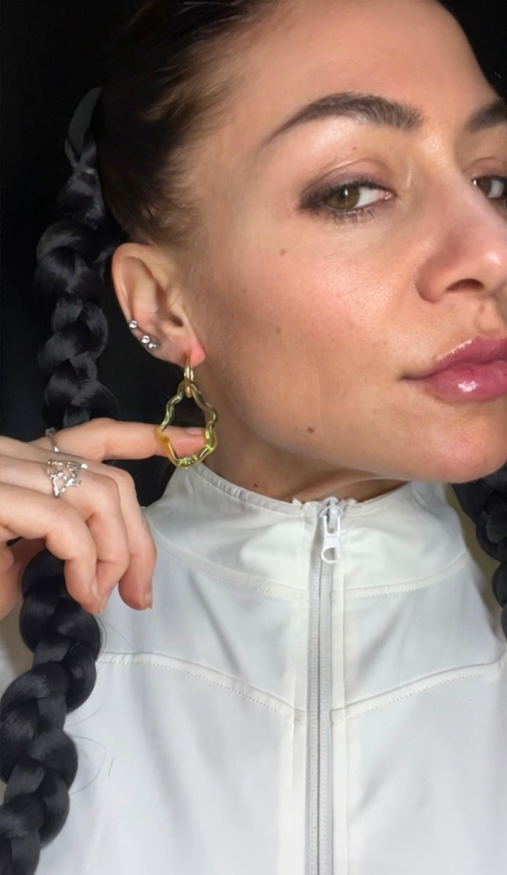 Glas organic Circle `Green Beryll´ 925 Silverhoops in 18k Gold
