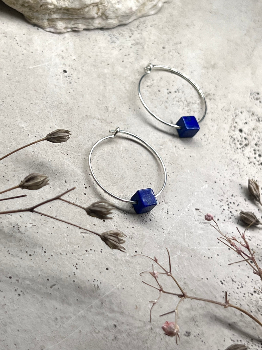 Yulia silver hoop earrings with lapis lazuli