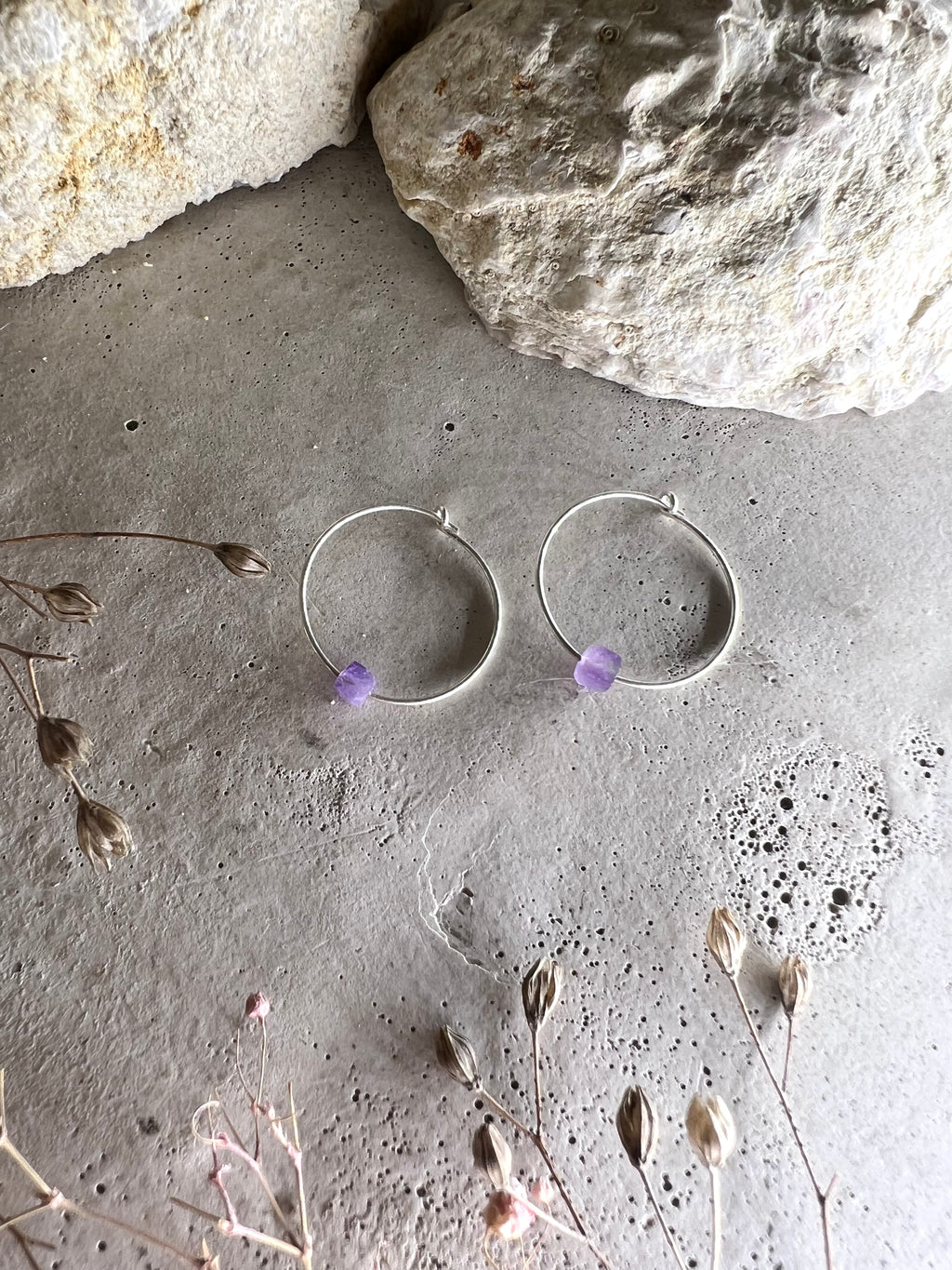 Yulia silver hoop earrings with amethyst