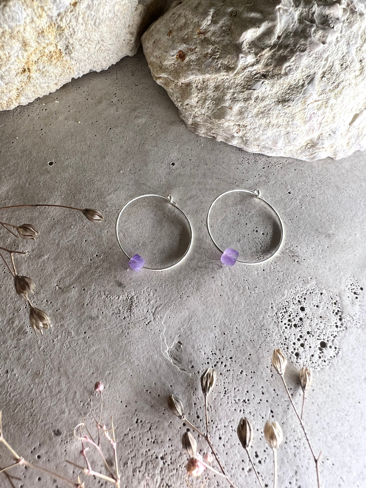 Yulia silver hoop earrings with amethyst