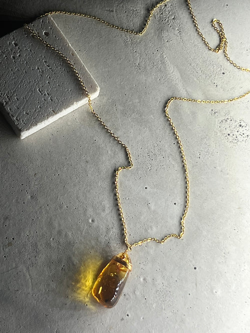 Amber - 18k Halskette vergoldet mit Bernstein