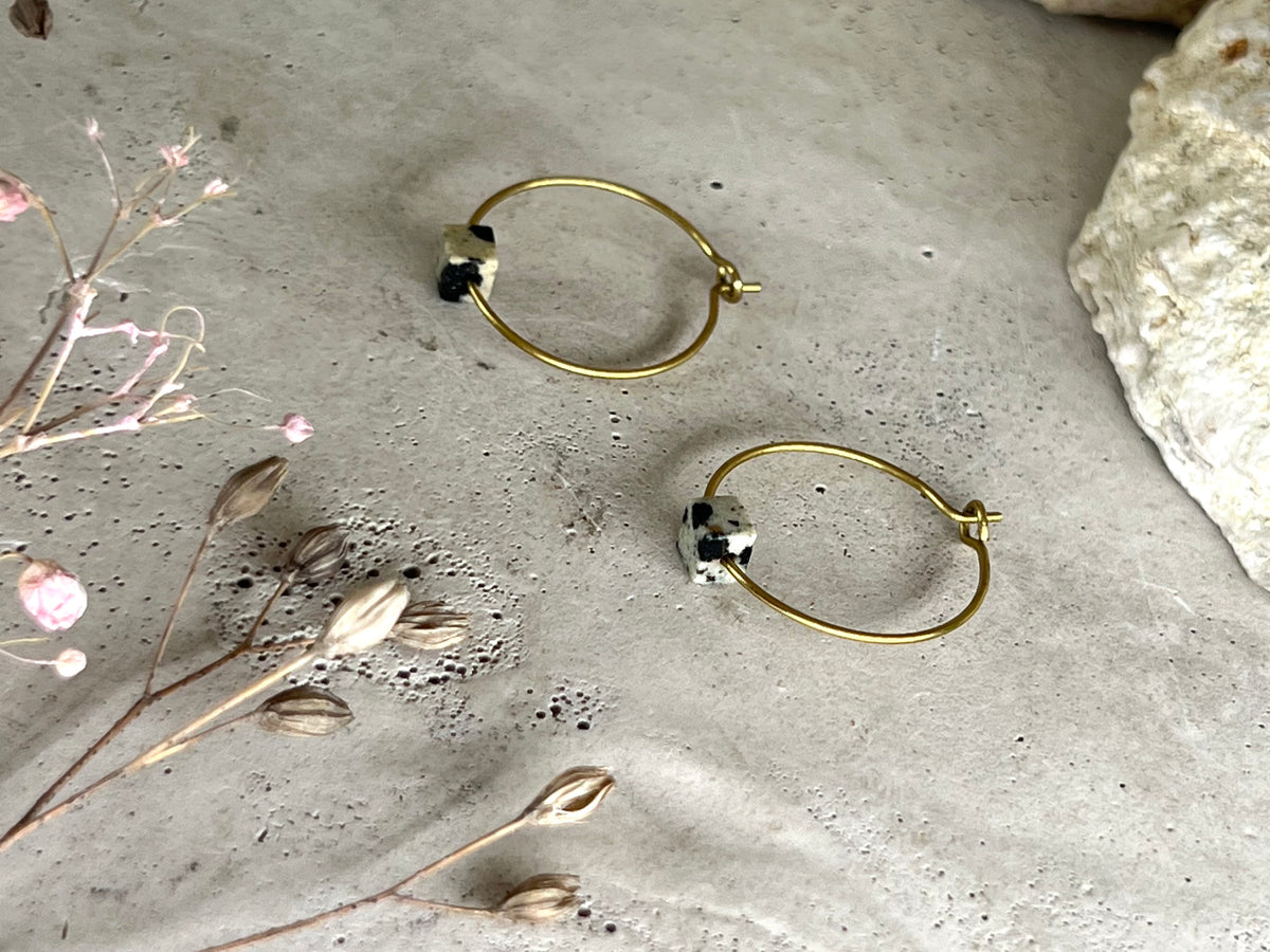 Yulia dalmatian jasper hoop earrings