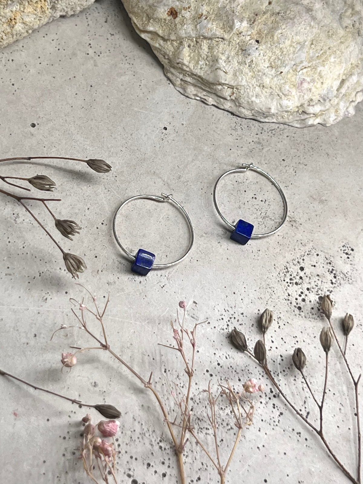 Yulia silver hoop earrings with lapis lazuli