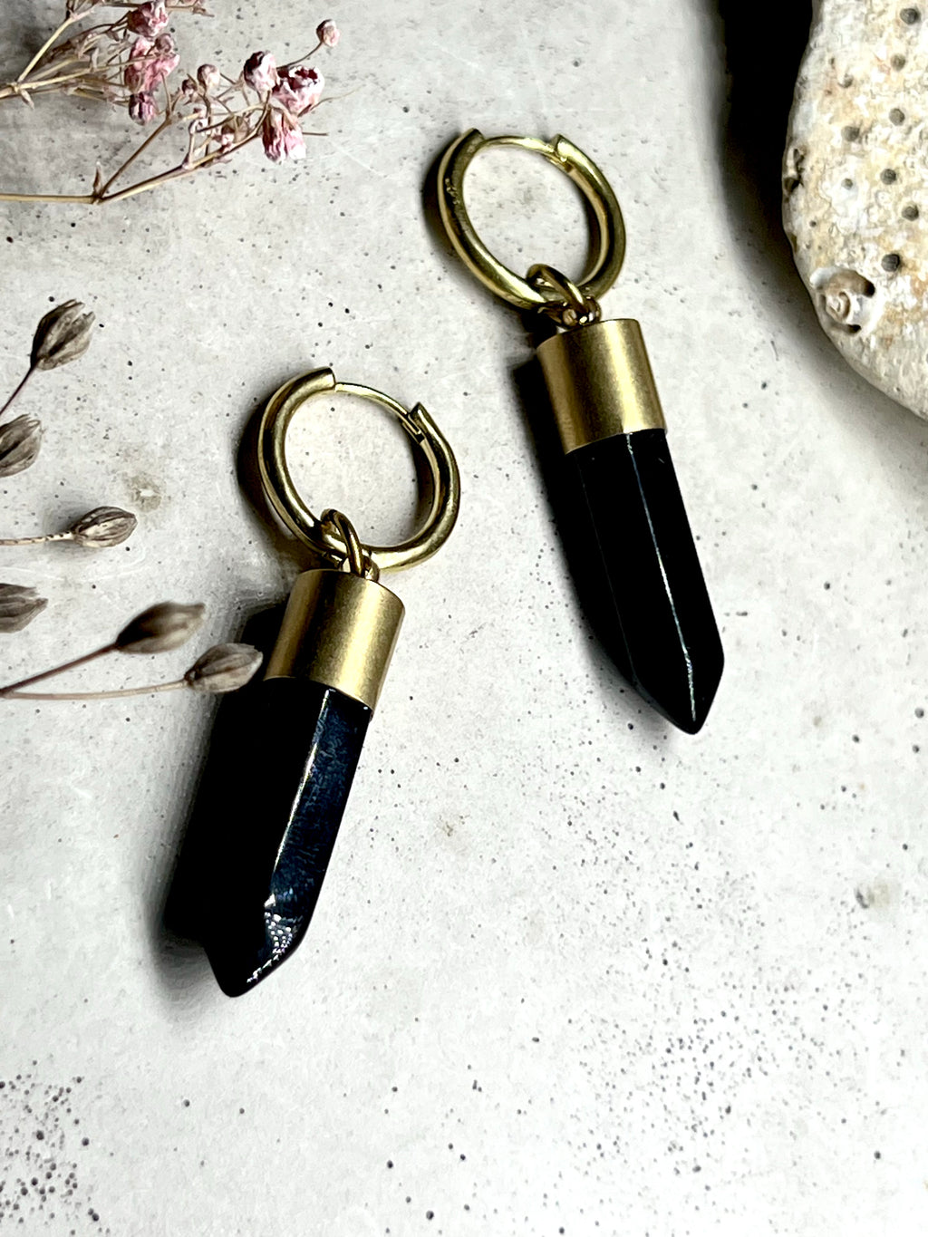 Black Onyx Kristallspitzen Creolen