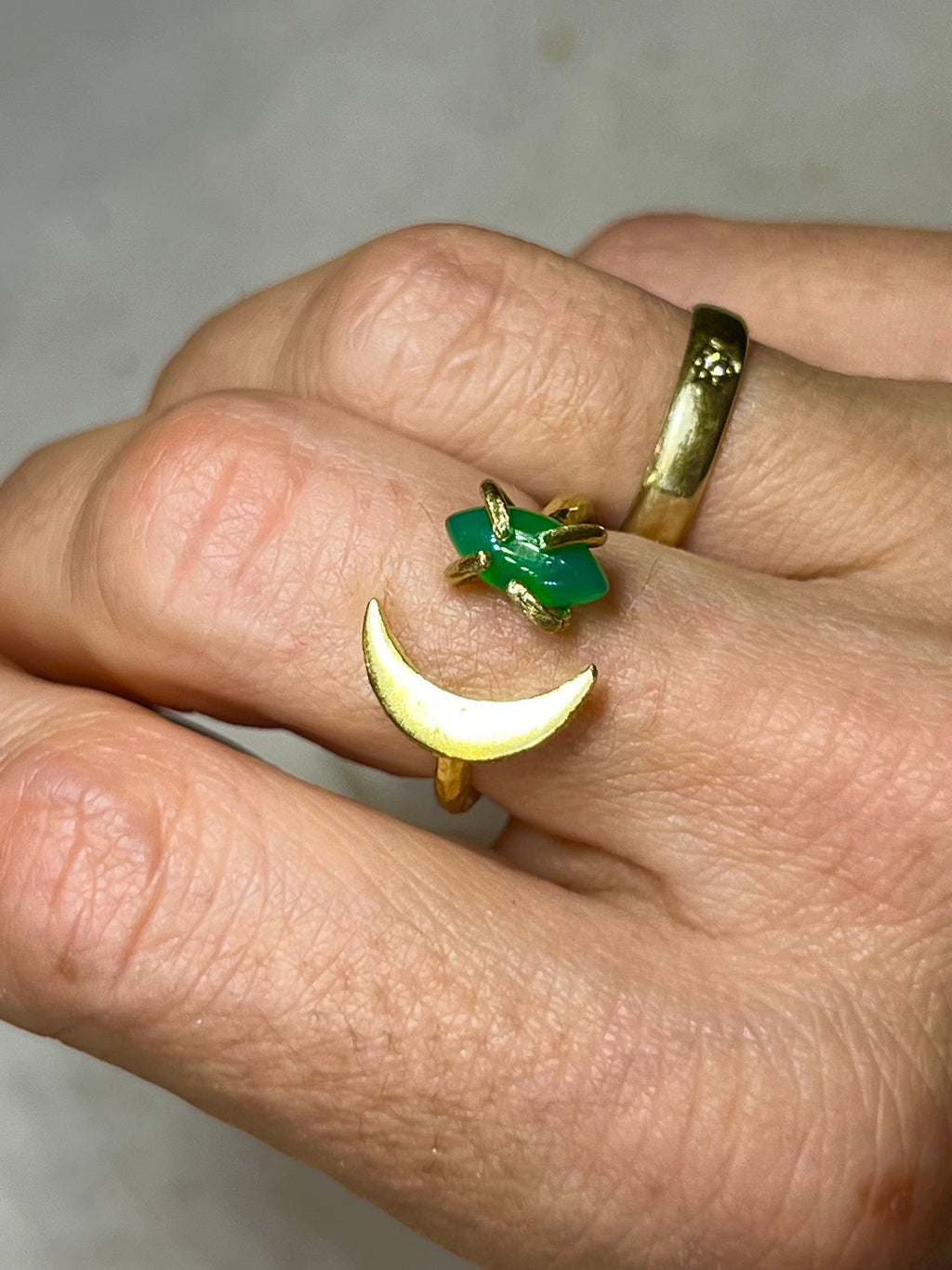 Green onyx moon ring
