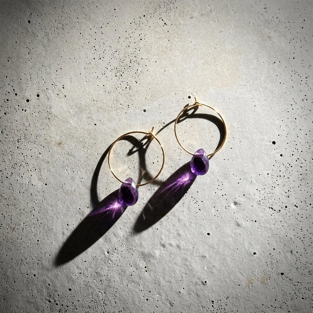 Hoop earrings with gemstone drops — Minimalist Concrete Flat Lay | Generated by Modelize