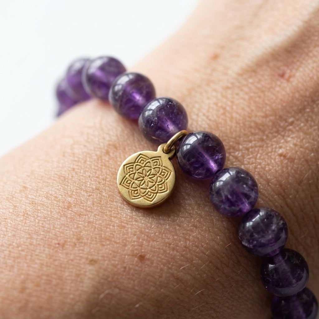 Gemstone beaded bracelet with charm — Macro Detail of Charm and Beads | Generated by Modelize