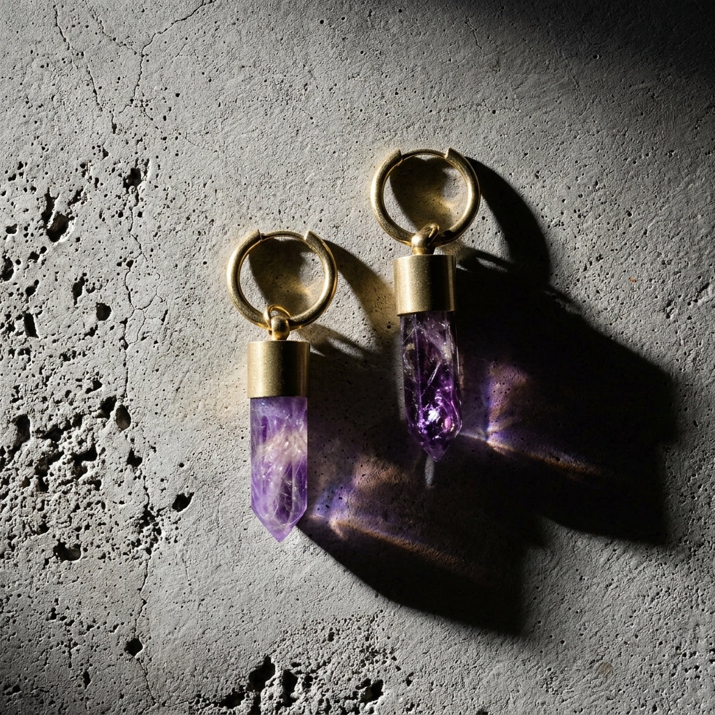 Hoop earrings with crystal pendants — Minimalist Concrete Flat Lay | Generated by Modelize