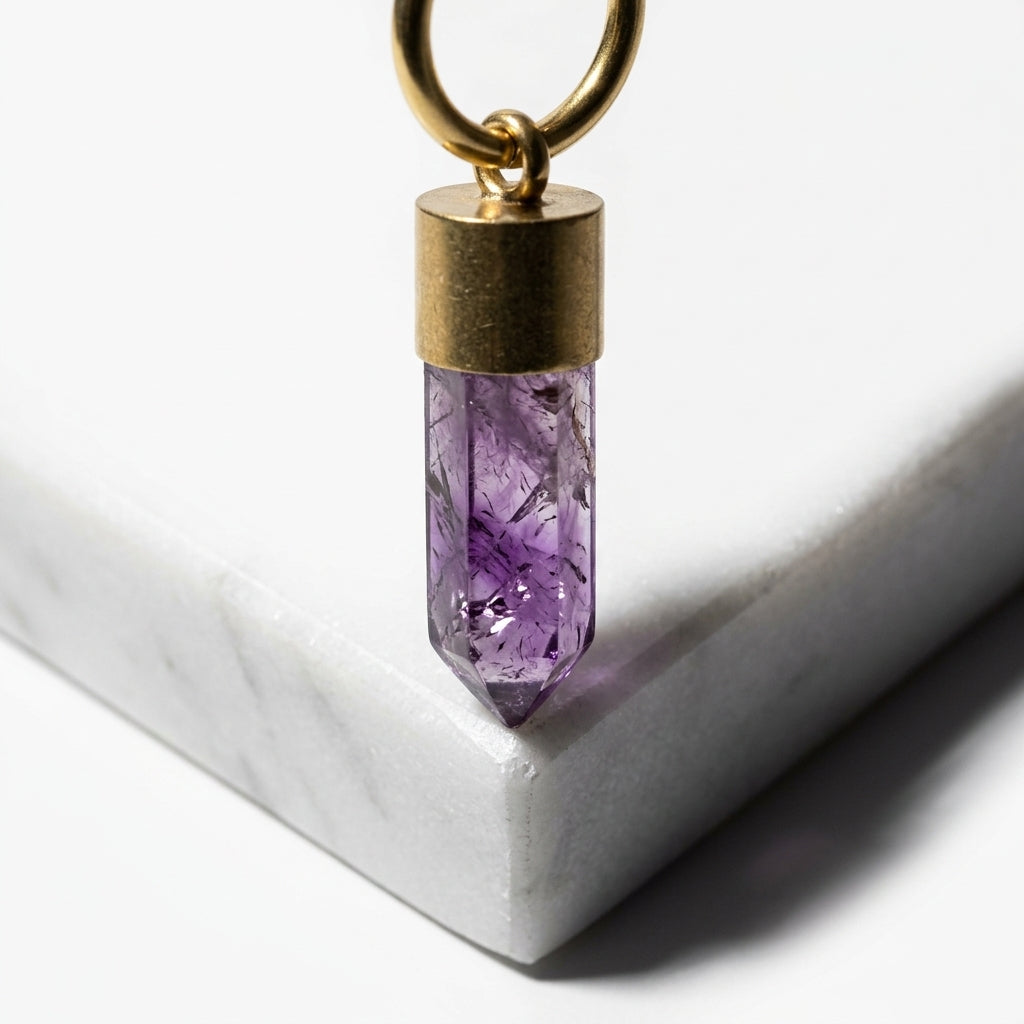 Crystal point hoop earrings — Macro Amethyst Detail | Generated by Modelize