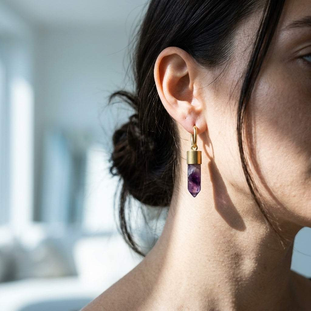 Hoop earrings with crystal drop pendants — Modern Lifestyle Arrangement | Generated by Modelize