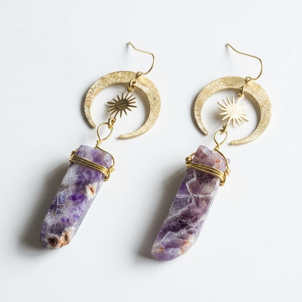 Dangle earrings — Amethyst & Gold Detail | Generated by Modelize