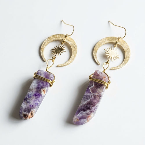 Dangle earrings — Amethyst & Gold Detail | Generated by Modelize