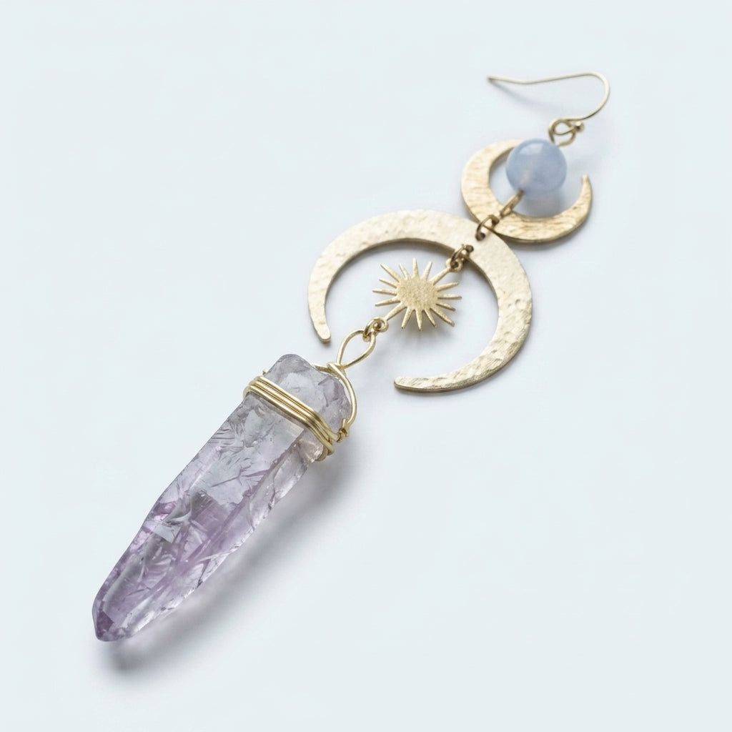 Celestial Dangle Earrings — Amethyst & Gold Detail | Generated by Modelize
