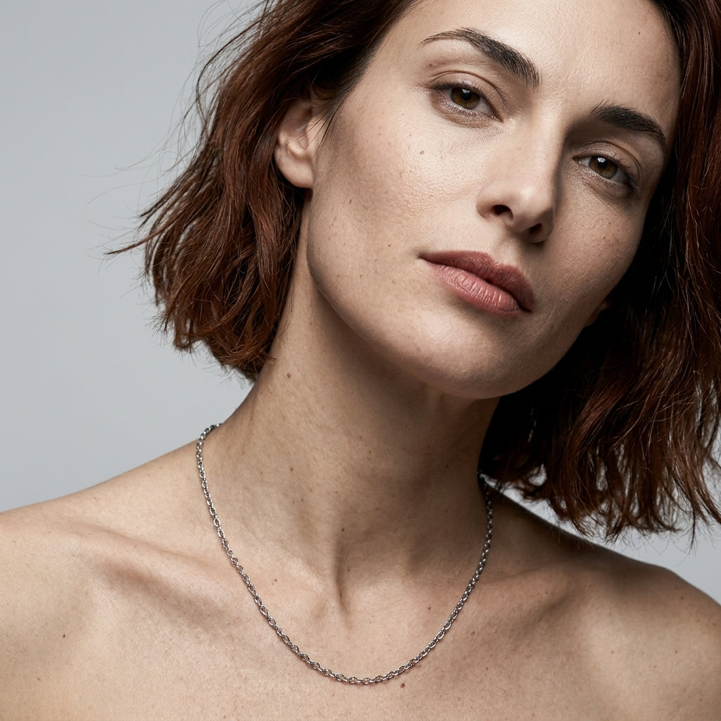 Silver chain necklace — On Model - Jewelry Portrait | Generated by Modelize