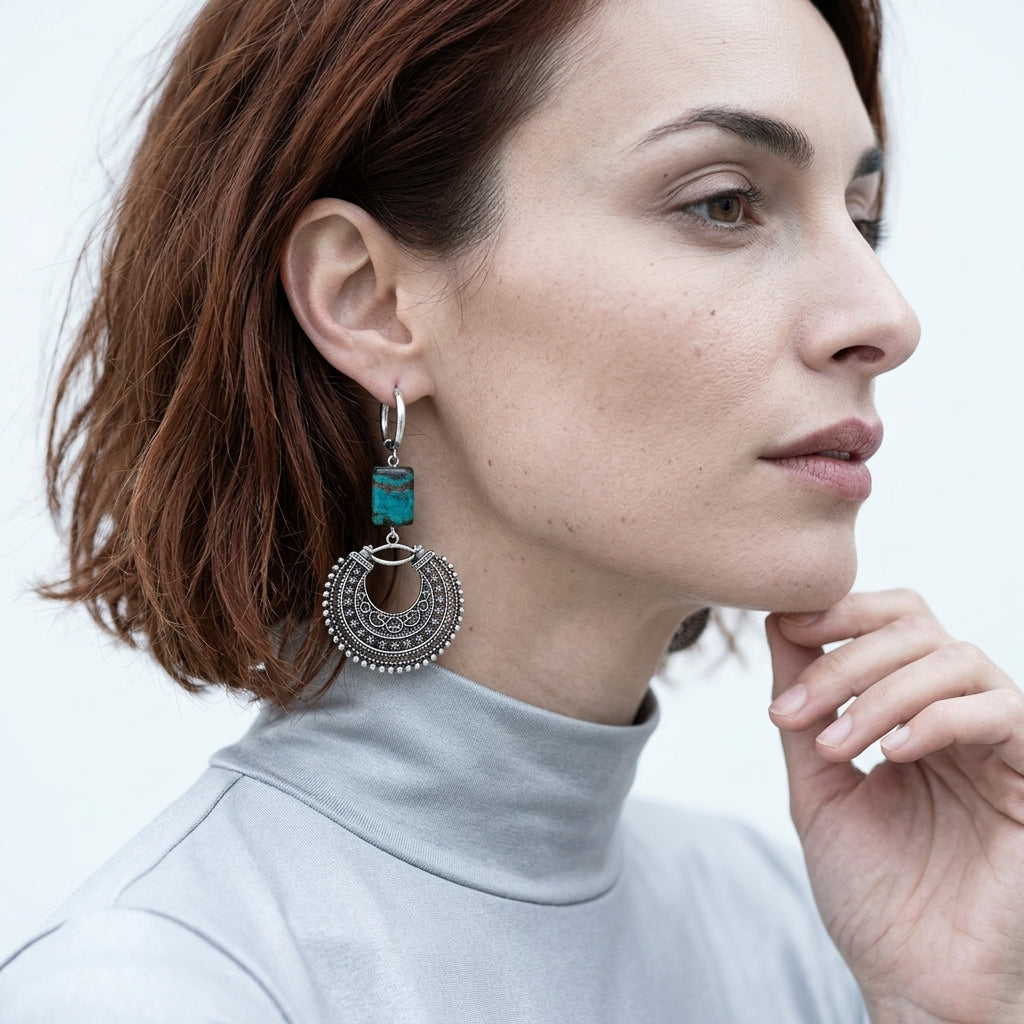 Hoop dangle earrings — On Model - Jewelry Portrait | Generated by Modelize